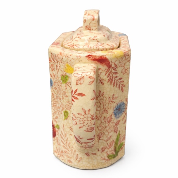Chintz Japanese Teapot Crackle Glaze Floral Square Shape Made in Japan Vtg 3.5" - Picture 2 of 8